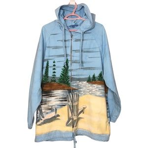 Large Blue Persuasion Chairs Cotton Full Zip Hooded Coat Jacket Summer Novelty